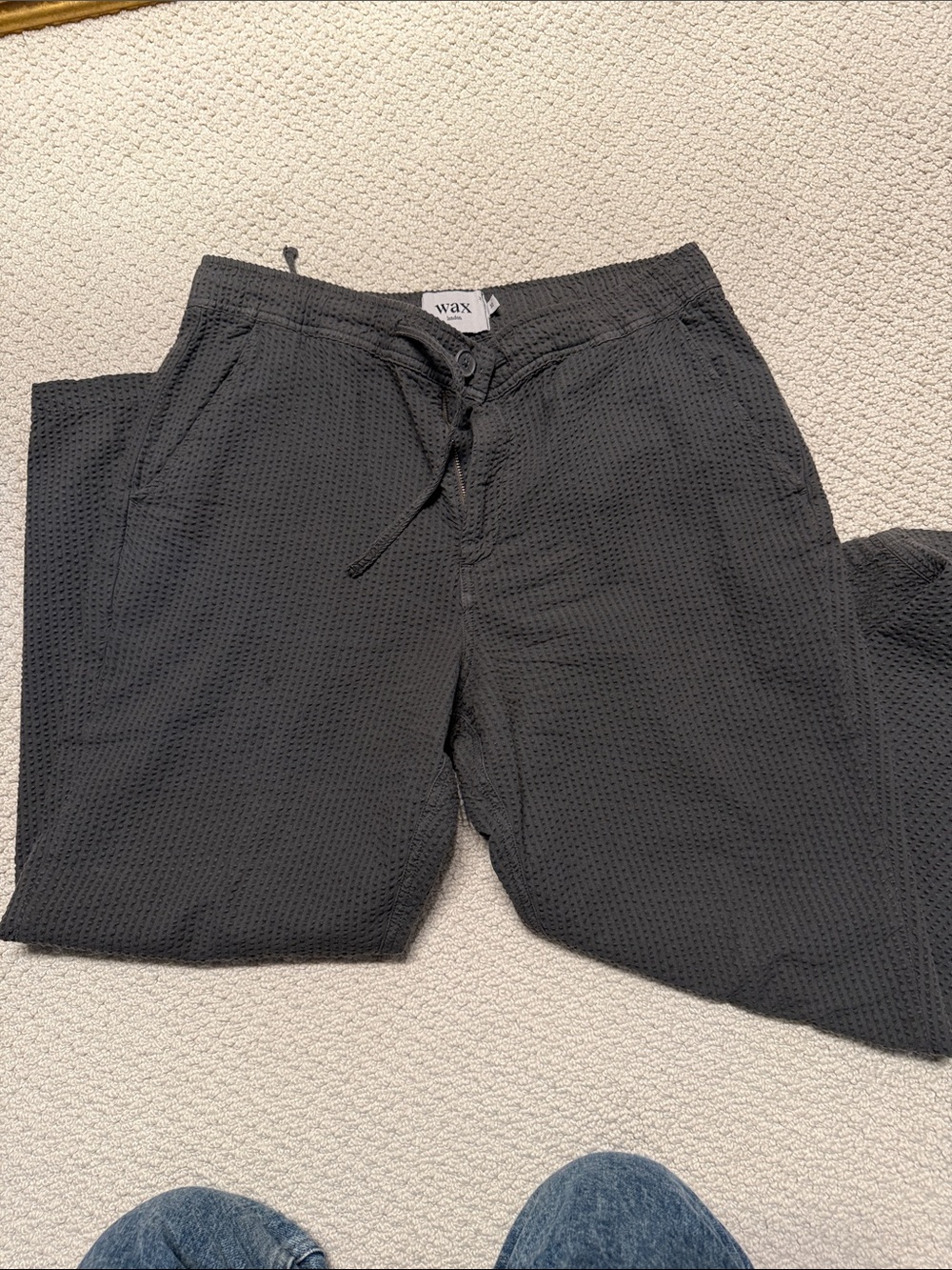 WAX Men's Black Waffle-Knit Drawstring Joggers